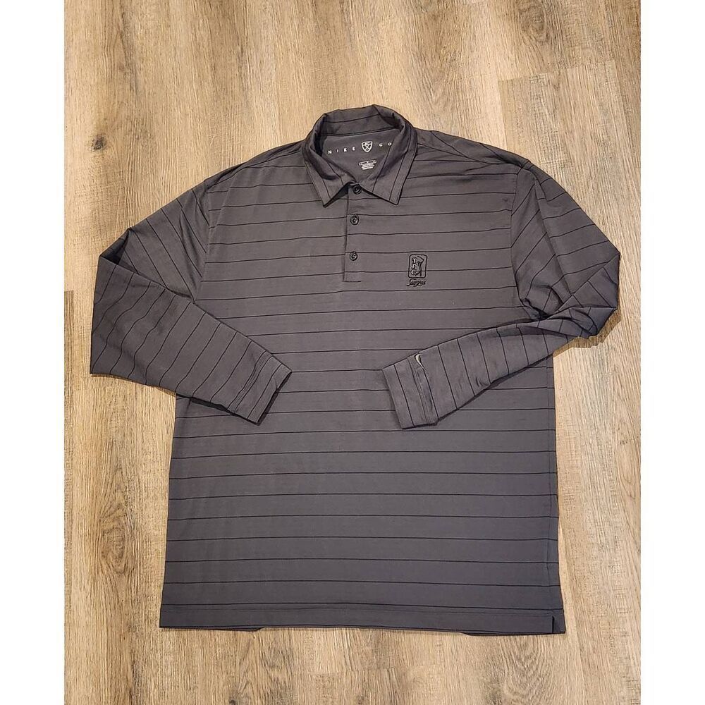 Nike Golf TPC Sawgrass LS polo gray Striped Men's Large performance Stretch